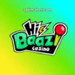 Hi Baazi Casino game logo with bold green and black text, a red button icon, and a colorful gradient background.